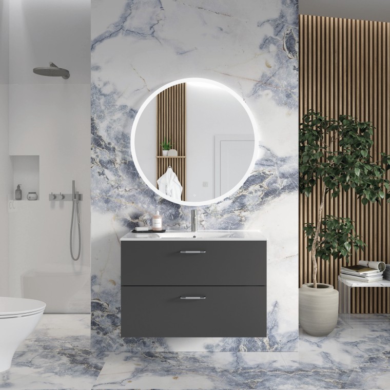 Porsgrund Elegant baderosmmøbel i sort, Geberit Option speil Porsgrund Elegant baderosmmøbel i sort, Geberit Option speil