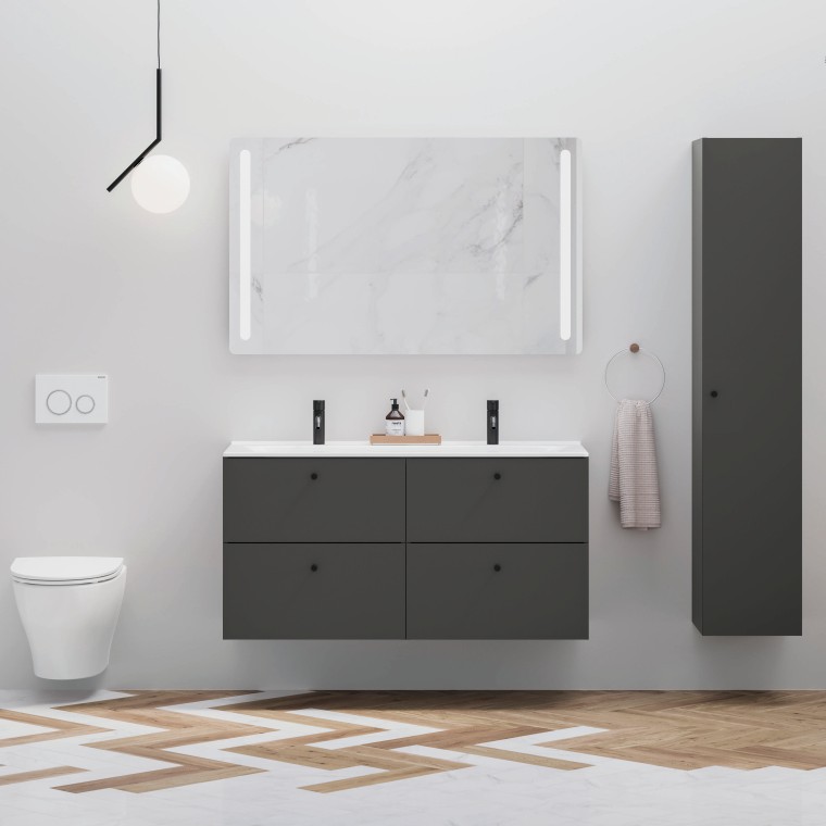 Porsgrund Elegant baderomsmøbel og høyskap i sort. Porsgrund Glow toalett Porsgrund Elegant baderomsmøbel og høyskap i sort. Porsgrund Glow toalett