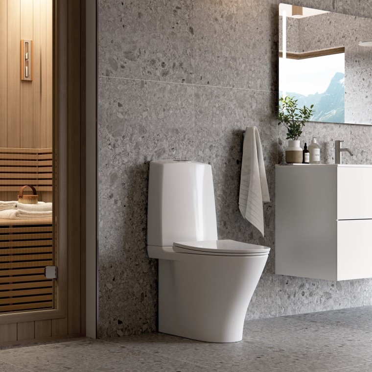 Porsgrund Glow gulvstående toalett og Elegant baderomsmøbel hvit